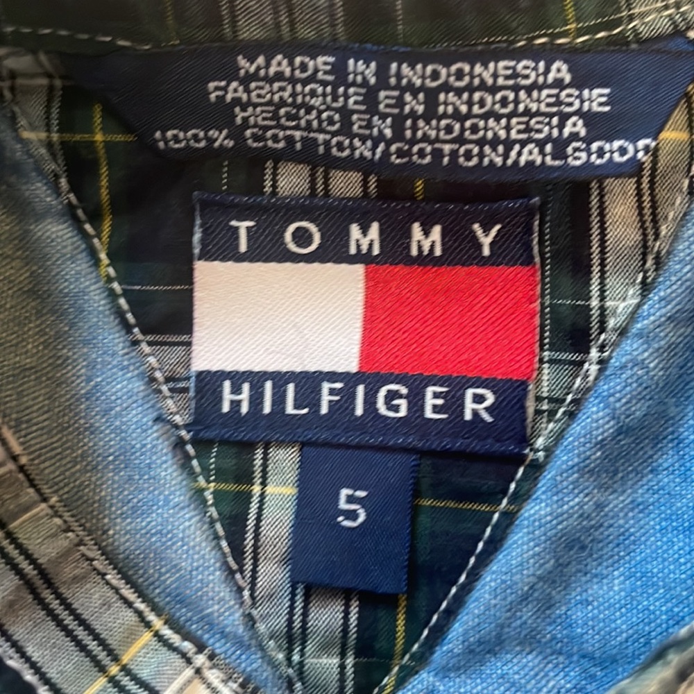 Vintage Tommy Hilfiger collarless blue shirt boys M - Picture 8 of 9